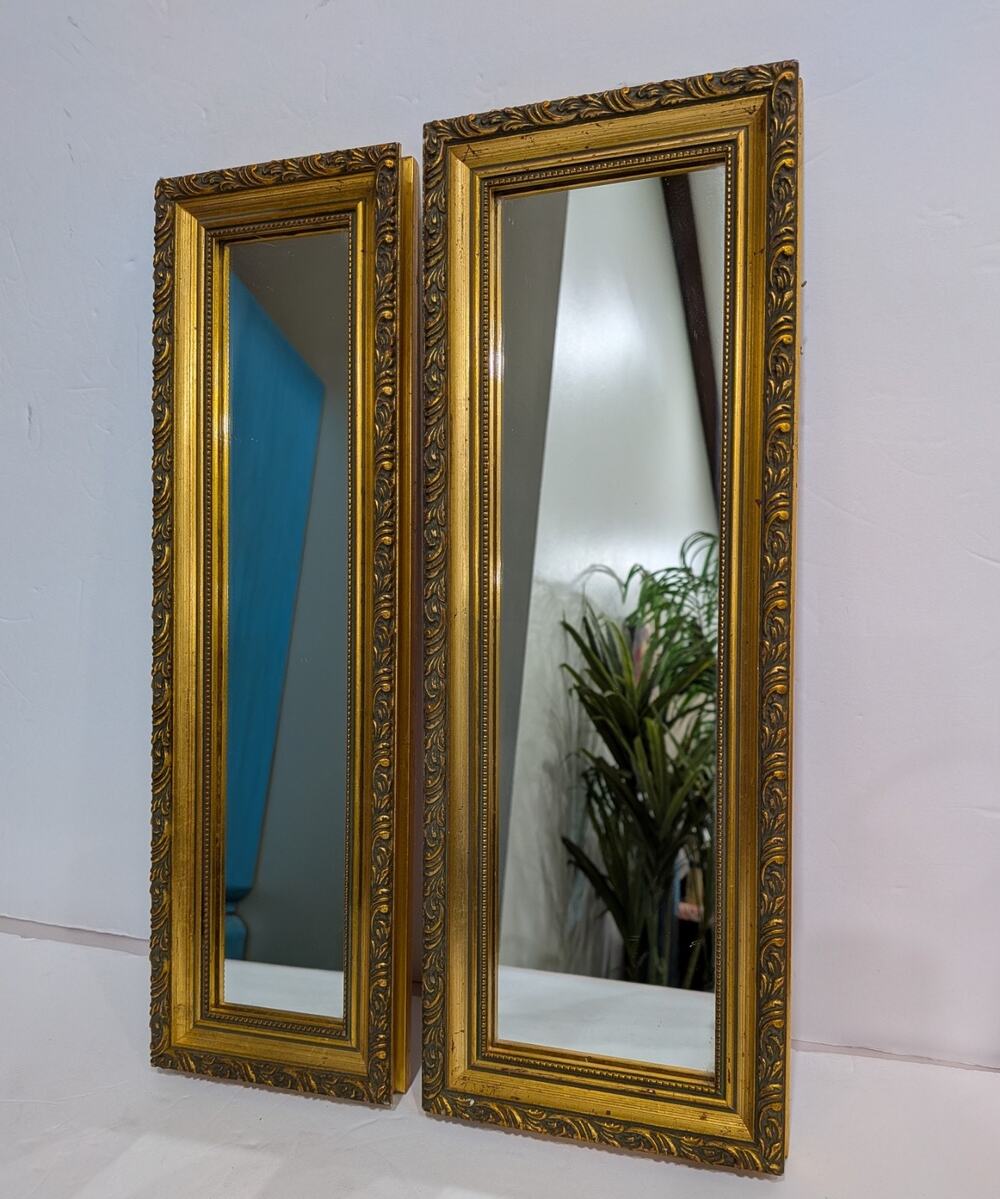 2 Bombay Co Mirrors Rectangular Gold Gilt Hollywood Regency 14x4.5" and 14x5.5"